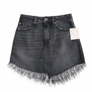 We The Free by Free People Black Bailey Maverick Frayed Denim Skirt NWT Size 24
